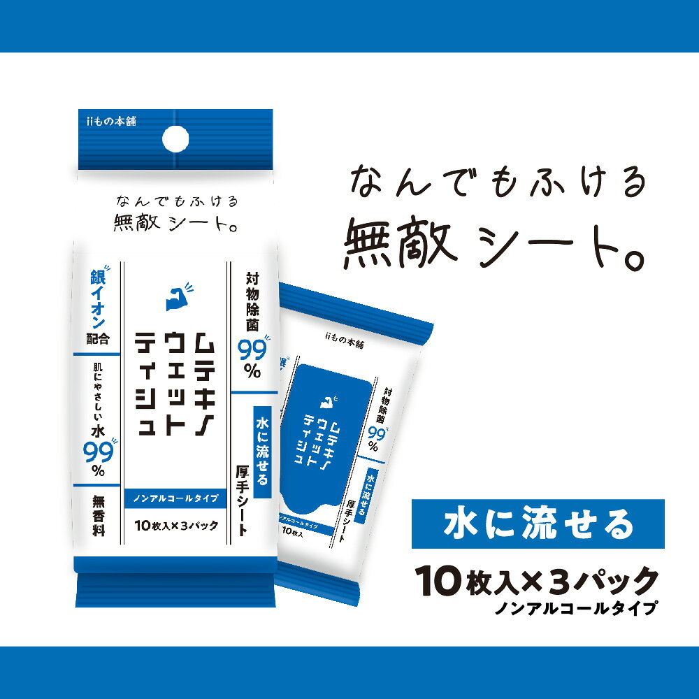 【期間限定!対象商品P2〜20倍】 ムテキノウェットティシュ ノンアルコールタイプ 10枚入×3個パック 1個