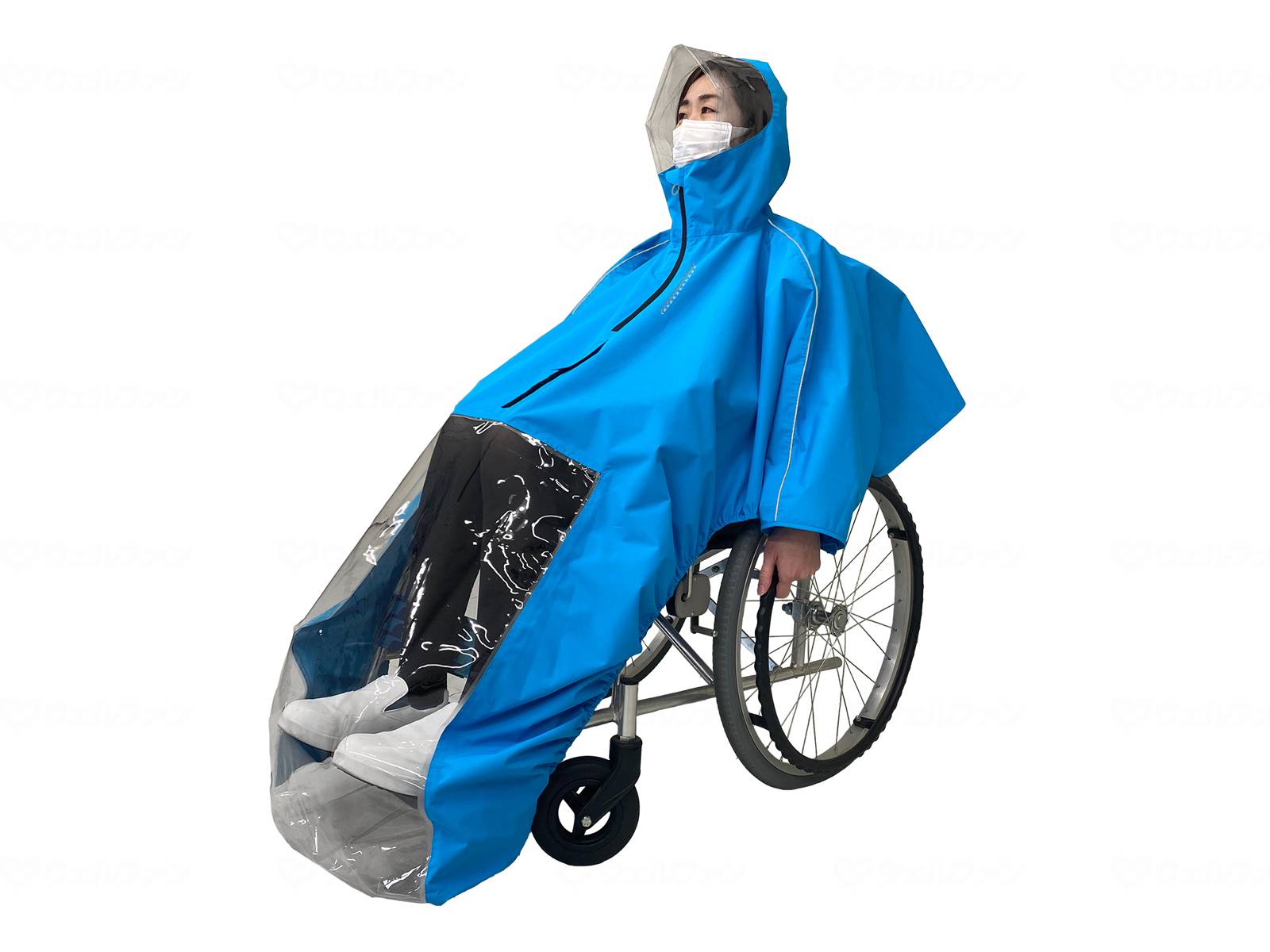弘進ゴム　車いすレインはおるっちゃポンチョ／ブルー／フリー