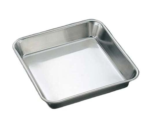 正方形の角バットです。 外寸：168×168×H28mm板厚厚み：0.5mm材質：SUS304コード番号：10077559正方形の角バットです。 外寸：168×168×H28mm板厚厚み：0.5mm材質：SUS304コード番号：10077559