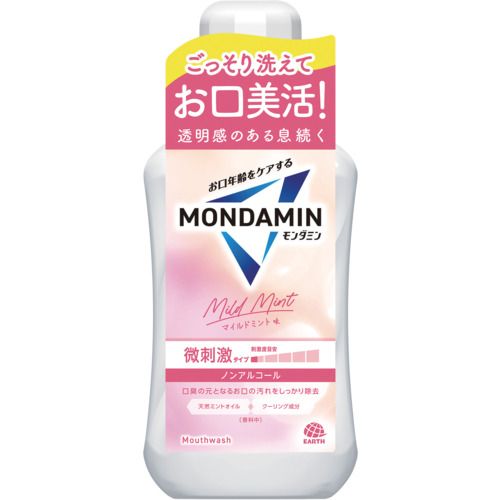 【特長】●口臭の元となるお口の汚れをしっかり除去します。【仕様】●容量(ml)：600●香り：マイルドミント●幅(mm)：91●奥行(mm)：60●高さ(mm)：211【仕様2】●洗口液化粧品●天然ミントオイル、クーリング成分配合(香料中)●微刺激タイプ(刺激度目安：0.5／5.0)●ノンアルコール●毎日の歯磨きに加え、適量約20mL（キャップ半分の線）を口に含み、20〜30秒程すすいでから吐き出す。（使用後のすすぎは不要）【注意】●内服液ではないので飲まない。●直射日光を避け、乳幼児の手の届かない所に保管する。●口中の異常、発疹、かゆみ等の症状が現れた場合は使用を中止し、医師に相談してください。【セット内容／付属品】●プラスチック：ボトル、キャップ、フィルム【材質／仕上】●溶剤：水　湿潤剤：グリセリン　溶剤：PG　矯味剤：キシリトール、グリチルリチン酸2K、サッカリンNa　洗浄補助剤：ステアレス-20、三リン酸5Na　洗浄剤：セテス-25　pH調整剤：リン酸Na、リン酸2Na　保存剤：フェノキシエタノール、メチルパラベン、セチルピリジニウムクロリド　香料（マイルドミントタイプ）　着色剤：黄4、緑201【特長】●口臭の元となるお口の汚れをしっかり除去します。【仕様】●容量(ml)：600●香り：マイルドミント●幅(mm)：91●奥行(mm)：60●高さ(mm)：211【仕様2】●洗口液化粧品●天然ミントオイル、クーリング成分配合(香料中)●微刺激タイプ(刺激度目安：0.5／5.0)●ノンアルコール●毎日の歯磨きに加え、適量約20mL（キャップ半分の線）を口に含み、20〜30秒程すすいでから吐き出す。（使用後のすすぎは不要）【注意】●内服液ではないので飲まない。●直射日光を避け、乳幼児の手の届かない所に保管する。●口中の異常、発疹、かゆみ等の症状が現れた場合は使用を中止し、医師に相談してください。【セット内容／付属品】●プラスチック：ボトル、キャップ、フィルム【材質／仕上】●溶剤：水　湿潤剤：グリセリン　溶剤：PG　矯味剤：キシリトール、グリチルリチン酸2K、サッカリンNa　洗浄補助剤：ステアレス-20、三リン酸5Na　洗浄剤：セテス-25　pH調整剤：リン酸Na、リン酸2Na　保存剤：フェノキシエタノール、メチルパラベン、セチルピリジニウムクロリド　香料（マイルドミントタイプ）　着色剤：黄4、緑201
