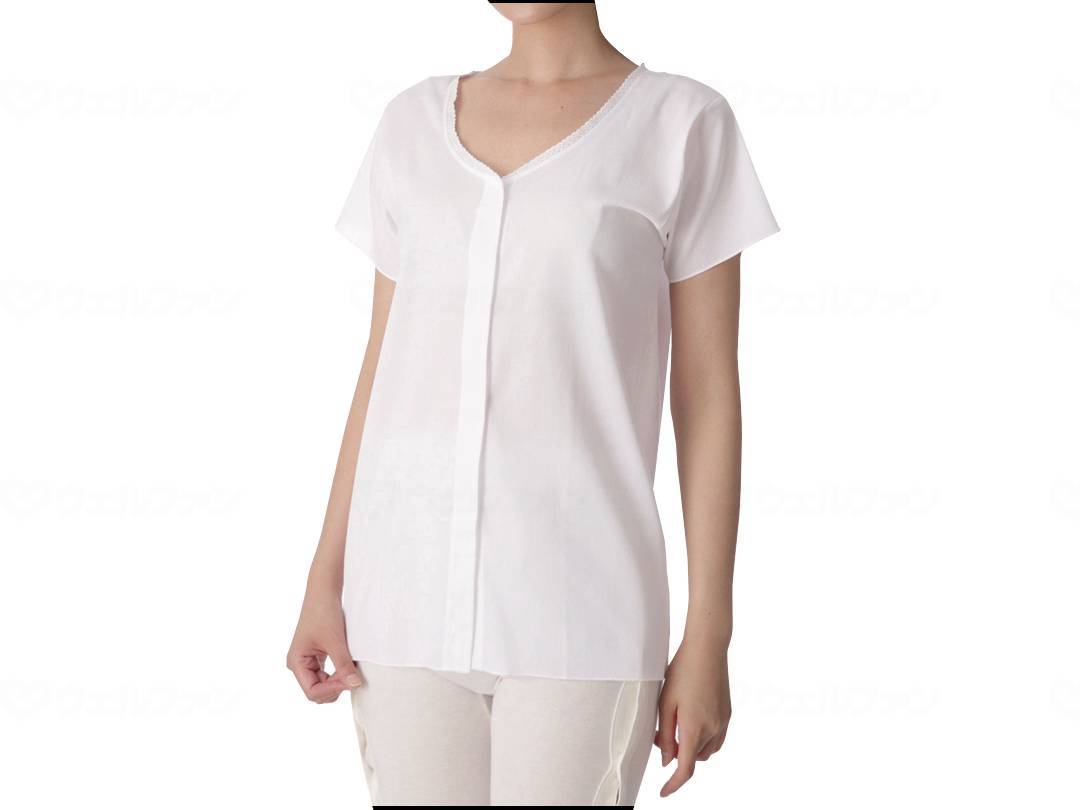 神戸生絲クレープ婦人前開き半袖 ホワイト LL