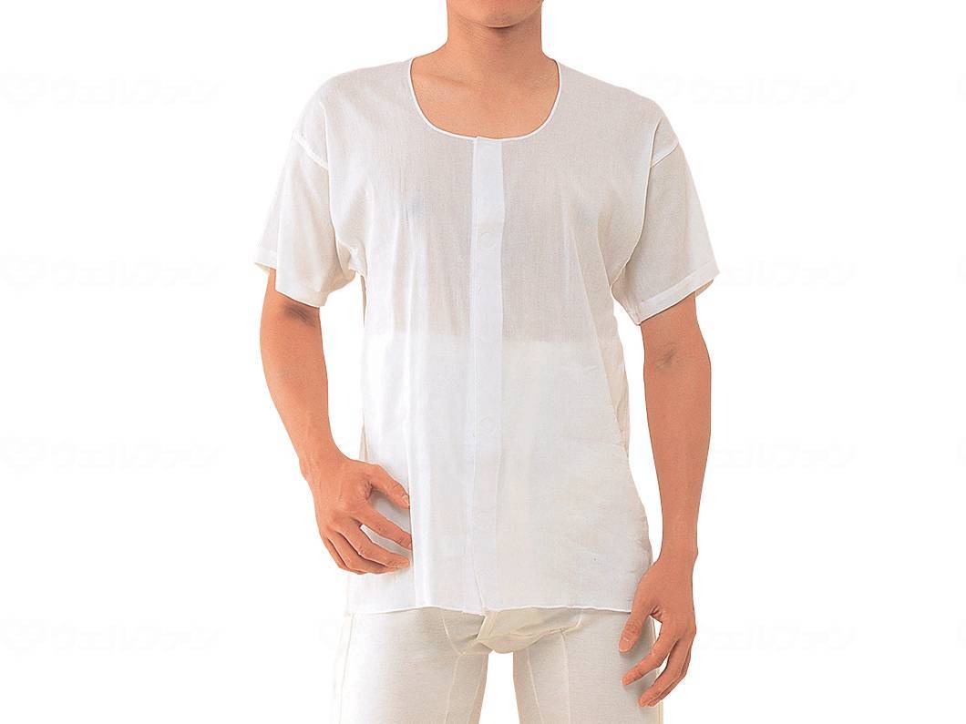 神戸生絲クレープ紳士前開き半袖 ホワイト M