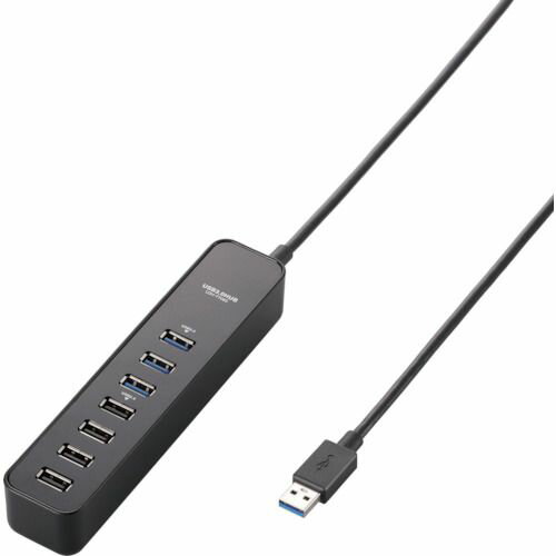 【期間限定!対象商品P2〜20倍】 ELECOM　マグネット付きUSB3．0ポート搭載7ポートUSBハブ　ブラック 1個