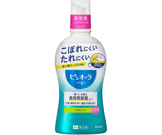 ピュオーラは「ネバつき」「口臭」「歯肉炎」3つの菌トラブルの原因となる菌のかたまりに素早く浸透し、分散しやすくする清浄剤エリスリトール、原因菌を殺菌する殺菌剤CPC（塩化セチルピリジニウム）を配合。お口の中まるごと浄化し、さらりと快適に。また、お口全体を長時間殺菌コートし、新たな歯垢の付着を防ぎます。ピューっと狙えて注ぎやすいノズルで快適にお口をケア。医薬部外品内容量：0.42L荷姿サイズ：84×60×210mm　0.49kg[荷姿サイズについて]ピュオーラは「ネバつき」「口臭」「歯肉炎」3つの菌トラブルの原因となる菌のかたまりに素早く浸透し、分散しやすくする清浄剤エリスリトール、原因菌を殺菌する殺菌剤CPC（塩化セチルピリジニウム）を配合。お口の中まるごと浄化し、さらりと快適に。また、お口全体を長時間殺菌コートし、新たな歯垢の付着を防ぎます。ピューっと狙えて注ぎやすいノズルで快適にお口をケア。医薬部外品内容量：0.42L荷姿サイズ：84×60×210mm　0.49kg[荷姿サイズについて]