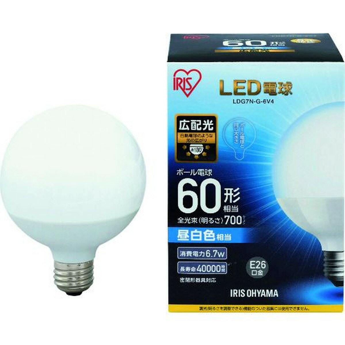 IRIS　LED電球　ボール電球タイプ　60形相当　昼白色　700lm　1個 (LDG7NG6V4)