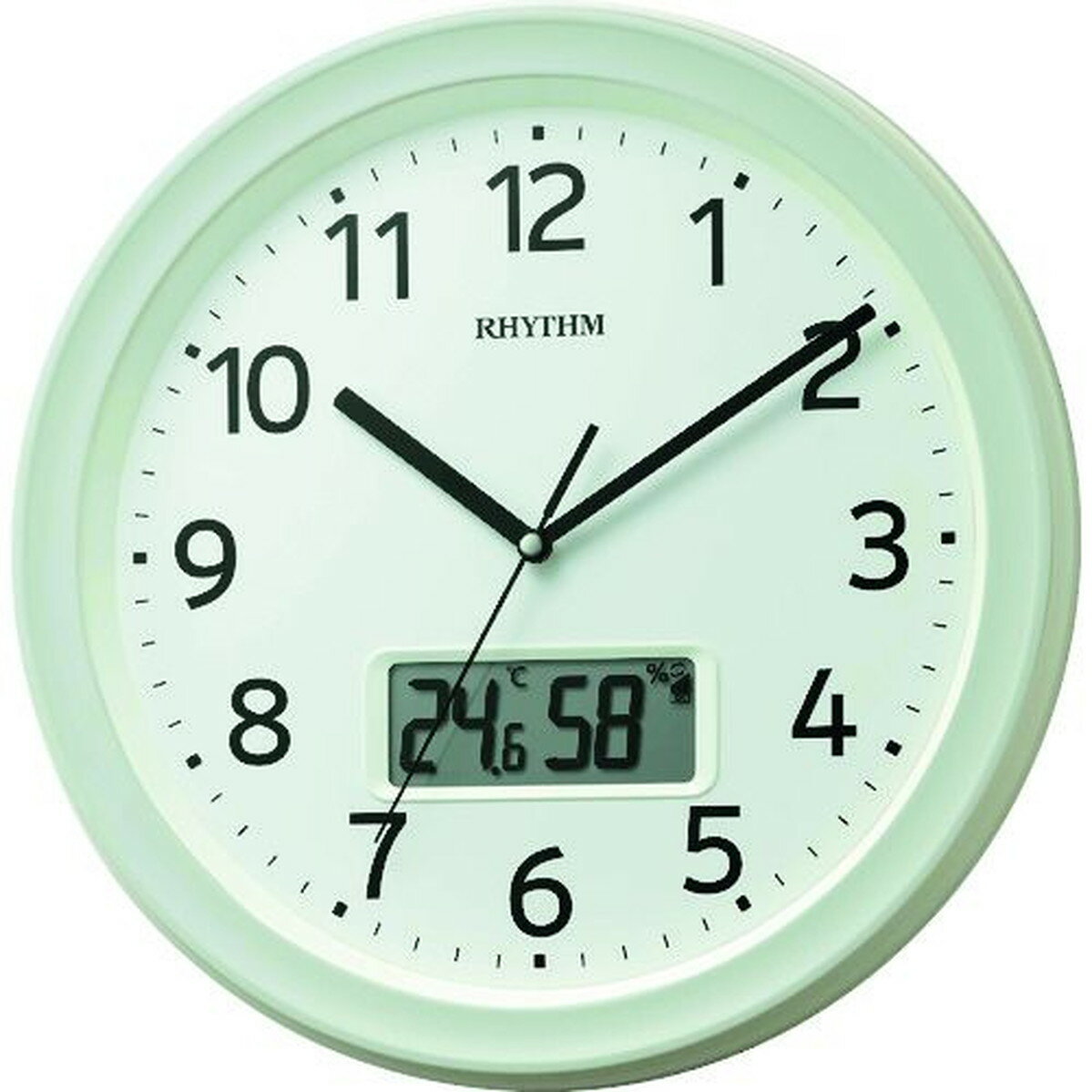RHYTHM　電波　壁掛け時計（アナログ表示）　温湿度計付き　カレンダー　連続秒針　白　Φ325×50mm　1個..