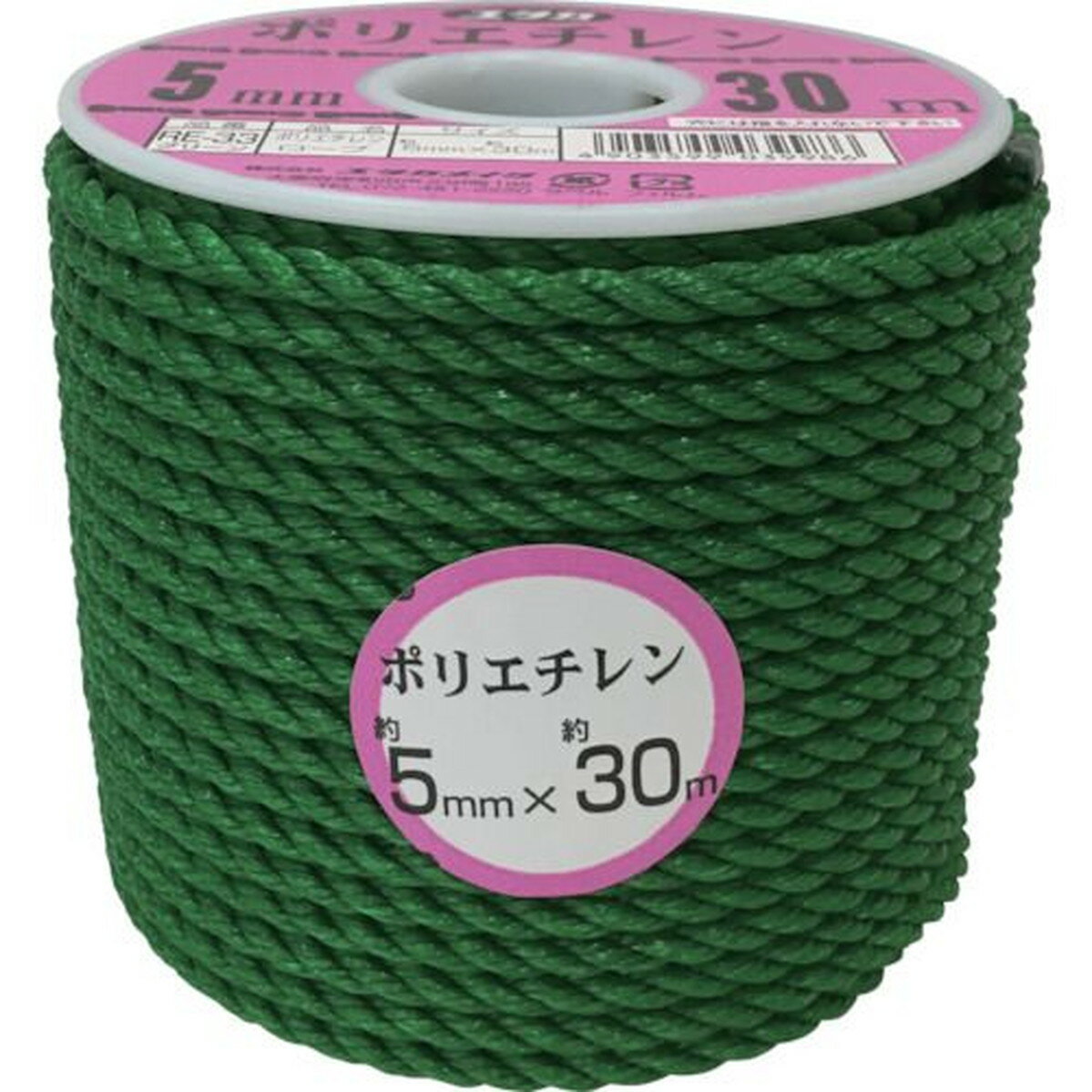 ユタカメイク　ロープ　PEカラーロープボビン巻　5mm×30m　グリーン　1巻 (RE33)