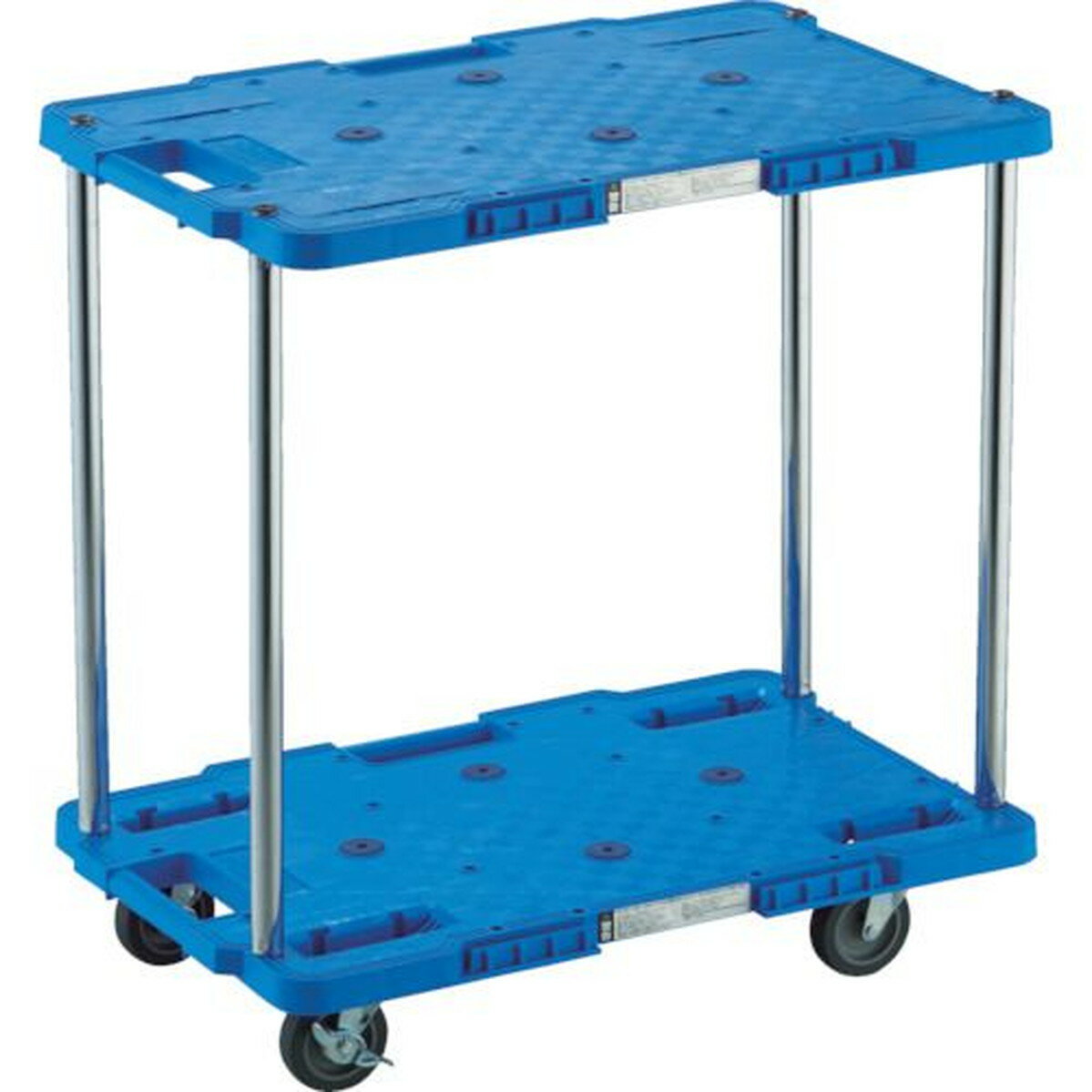 TRUSCO　樹脂製台車　ルートバン　2段式　柵1段付　400X600　4輪自在ストッパー付　青　1台 (MPB602JSKB)