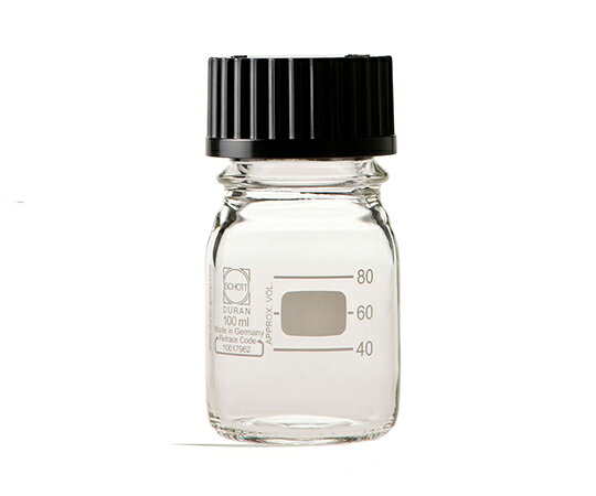 仕様 コード番号：017200-1002A 黒キャップ付き 口内径：φ30mm 容量：100mL 外径×高さ：φ56×100mm ネジ口規格：GL-45 デュラン ※オートクレーブ滅菌にかける際はキャップを外すか、または一回転以上緩めてから行ってください。 ※乾熱滅菌はガラス瓶のみ可能です。仕様 コード番号：017200-1002A 黒キャップ付き 口内径：φ30mm 容量：100mL 外径×高さ：φ56×100mm ネジ口規格：GL-45 デュラン ※オートクレーブ滅菌にかける際はキャップを外すか、または一回転以上緩めてから行ってください。 ※乾熱滅菌はガラス瓶のみ可能です。
