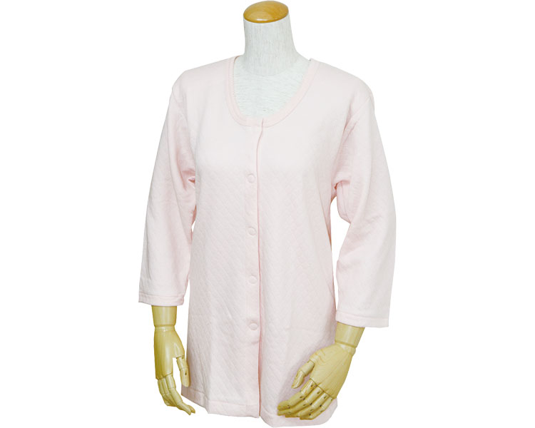 キルト八分袖前開きシャツ（プラスチックホック式） 婦人用 / W471 ピーチ M 1枚