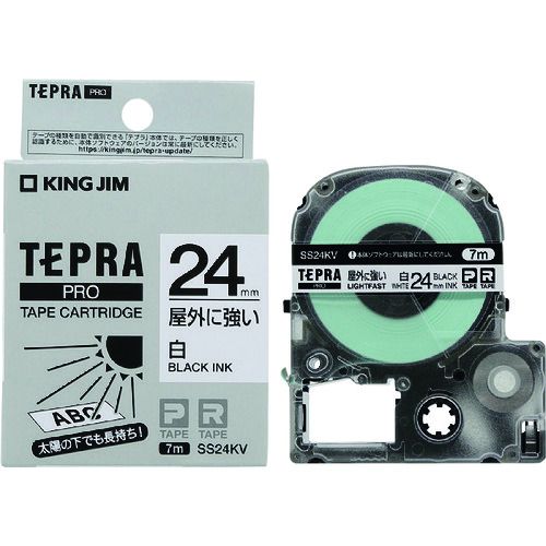 KING JIM 【純正】「テプラ」PROテープ 24mm 屋外に強いラベル／白ラベル／黒文字 長さ7m 1個 (SS24KV)