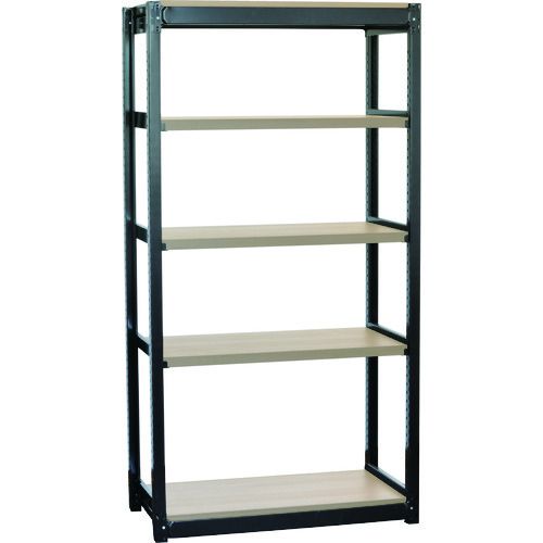 TRUSCO　TSUG型スチール軽量ボルトレス棚　基本タイプ　木製棚板ベージュオーク　5段仕様　高さ1800mm..