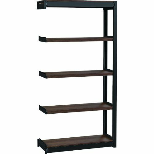 TRUSCO　TSUG型スチール軽量ボルトレス棚　連結タイプ　木製棚板ウォールナット　5段仕様　高さ1800mm..