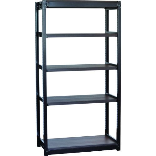 TRUSCO　TSUG型スチール軽量ボルトレス棚　基本タイプ　木製棚板ウォールナット　5段仕様　高さ1800mm..