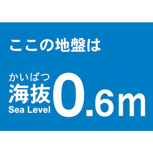 特長:●屋内外使用可能です。 仕様:●取付仕様：粘着シール●縦(mm)：120●横(mm)：170●表示内容：ここの地盤は海抜0.6m 仕様2:●取付方法：貼付タイプ●縦×横：120×170mm 材質／仕上:●塩化ビニール(PVC) 注意:●貼り付ける面のゴミ・油等を拭きとってください。特長:●屋内外使用可能です。 仕様:●取付仕様：粘着シール●縦(mm)：120●横(mm)：170●表示内容：ここの地盤は海抜0.6m 仕様2:●取付方法：貼付タイプ●縦×横：120×170mm 材質／仕上:●塩化ビニール(PVC) 注意:●貼り付ける面のゴミ・油等を拭きとってください。