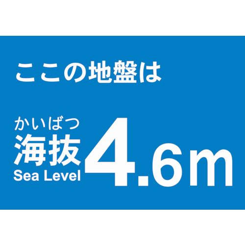特長:●屋内外使用可能です。 仕様:●取付仕様：粘着シール●縦(mm)：120●横(mm)：170●表示内容：ここの地盤は海抜4.6m 仕様2:●取付方法：貼付タイプ●縦×横：120×170mm 材質／仕上:●塩化ビニール(PVC) 注意:●貼り付ける面のゴミ・油等を拭きとってください。特長:●屋内外使用可能です。 仕様:●取付仕様：粘着シール●縦(mm)：120●横(mm)：170●表示内容：ここの地盤は海抜4.6m 仕様2:●取付方法：貼付タイプ●縦×横：120×170mm 材質／仕上:●塩化ビニール(PVC) 注意:●貼り付ける面のゴミ・油等を拭きとってください。