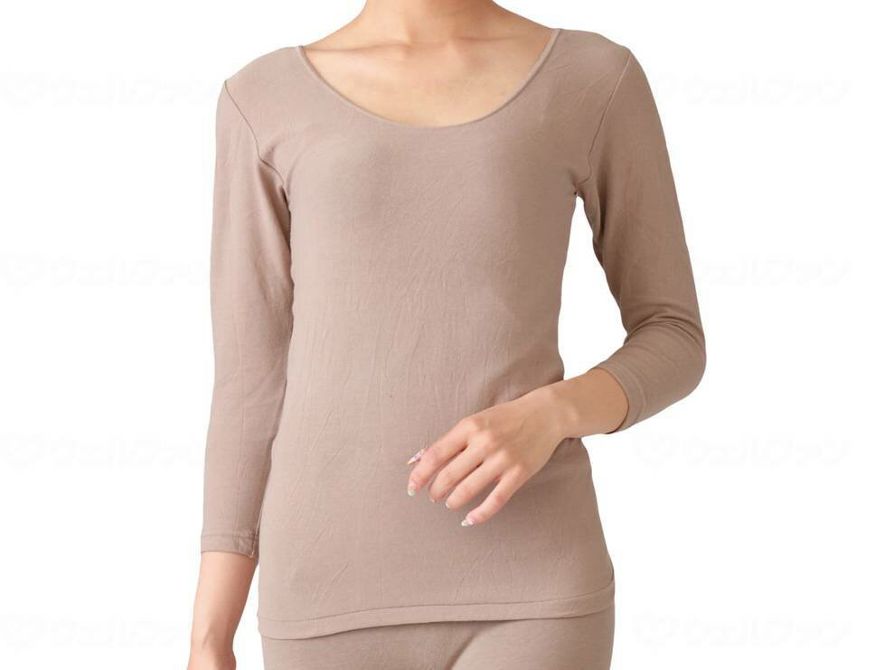 ラック産業天然泥パックインナー 婦人8分袖シャツ ブラウン フリー