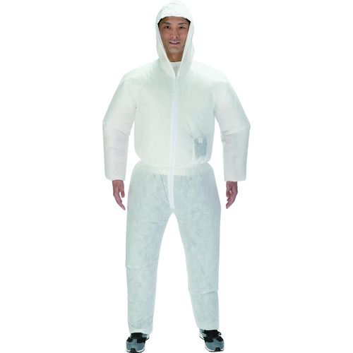 特長:●空調服のファンが取り付け可能な使い捨て保護服です。●ポリプロピレン（PP）スパンボンド不織布の上にフィルムラミネートを施し、防水性に優れています。 用途:●暑い作業場での塗装作業や解体作業に。●液体汚れの発生する場所に。 仕様:●色：ホワイト●サイズ：3L●着丈(cm)：182●胸囲(cm)：143●肩幅(cm)：53●袖丈(cm)：67.5●適応身長（cm）：170〜188●適応胸囲（cm）：96〜124 仕様2:●ファン取付用の穴あき仕様●袖口・裾口・背ウエストゴム入り●フード紐入り 材質／仕上:●SF（スパンボンド不織布、フィルムラミネート） 注意:●粉塵の多い場所ではファンの故障の原因となるので空調服防塵フィルターFSBSET2を合わせてお使いください。特長:●空調服のファンが取り付け可能な使い捨て保護服です。●ポリプロピレン（PP）スパンボンド不織布の上にフィルムラミネートを施し、防水性に優れています。 用途:●暑い作業場での塗装作業や解体作業に。●液体汚れの発生する場所に。 仕様:●色：ホワイト●サイズ：3L●着丈(cm)：182●胸囲(cm)：143●肩幅(cm)：53●袖丈(cm)：67.5●適応身長（cm）：170〜188●適応胸囲（cm）：96〜124 仕様2:●ファン取付用の穴あき仕様●袖口・裾口・背ウエストゴム入り●フード紐入り 材質／仕上:●SF（スパンボンド不織布、フィルムラミネート） 注意:●粉塵の多い場所ではファンの故障の原因となるので空調服防塵フィルターFSBSET2を合わせてお使いください。