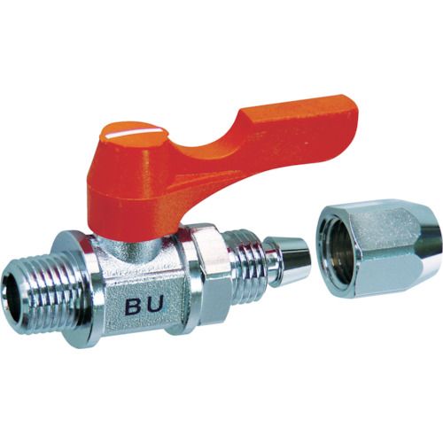 特長:●ボールバルブと継手の一体化コンパクトな形状です。●アングル型です。●特有のカラー感覚とデザインは機器の機能と美観を高めます。 仕様:●接続口径D：R1/4●高さ(mm)：29●適合チューブサイズ(mm)：φ6.5×φ10●使用温度範囲(℃)：-10〜80℃(凍結箇所は除く)●使用流体：水、空気、油(材質に悪影響のない流体)●接続ホース外径(mm)：10 仕様2:●使用温度範囲：-10〜80℃(凍結箇所は除く)●使用圧力：0.98MPa 材質／仕上:●本体:黄銅（C3771、C3604）+クロムメッキ●Oリング:ニトリルゴム（NBR）特長:●ボールバルブと継手の一体化コンパクトな形状です。●アングル型です。●特有のカラー感覚とデザインは機器の機能と美観を高めます。 仕様:●接続口径D：R1/4●高さ(mm)：29●適合チューブサイズ(mm)：φ6.5×φ10●使用温度範囲(℃)：-10〜80℃(凍結箇所は除く)●使用流体：水、空気、油(材質に悪影響のない流体)●接続ホース外径(mm)：10 仕様2:●使用温度範囲：-10〜80℃(凍結箇所は除く)●使用圧力：0.98MPa 材質／仕上:●本体:黄銅（C3771、C3604）+クロムメッキ●Oリング:ニトリルゴム（NBR）