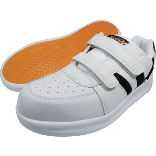 特長:●つま先ワイドで履き心地良好です。●スポーツスニーカーのような履き心地です。●耐滑性(グリップ力)区分5に適合しています。●水・油などのある床面で滑りにくいです。 用途:●建設業。●製造業。 仕様:●色：白×黒●寸法(cm)：25.0●足幅サイズ：EEE●耐圧迫荷重(kN)：10±0.04 仕様2:●色：白×黒●JSAA A種認定●動摩擦係数：0.30以上●耐圧迫荷重(kN)：10±0.04 材質／仕上:●甲被：合成皮革●靴底:耐油性ゴム●先芯:鋼特長:●つま先ワイドで履き心地良好です。●スポーツスニーカーのような履き心地です。●耐滑性(グリップ力)区分5に適合しています。●水・油などのある床面で滑りにくいです。 用途:●建設業。●製造業。 仕様:●色：白×黒●寸法(cm)：25.0●足幅サイズ：EEE●耐圧迫荷重(kN)：10±0.04 仕様2:●色：白×黒●JSAA A種認定●動摩擦係数：0.30以上●耐圧迫荷重(kN)：10±0.04 材質／仕上:●甲被：合成皮革●靴底:耐油性ゴム●先芯:鋼