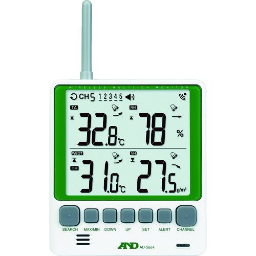 A&D マルチチャンネルワイヤレス環境温湿度計 セット AD-5664SET 1台 (AD5664SET)