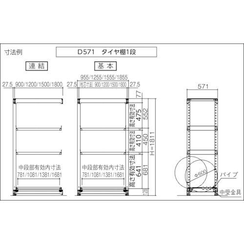 【期間限定!対象商品P2〜20倍】 TRUSCO　スチールラック　M3型中量棚　1200X571XH1800　棚板3段＋タイヤ1段　連結　1台 (M36463Y1B) 2