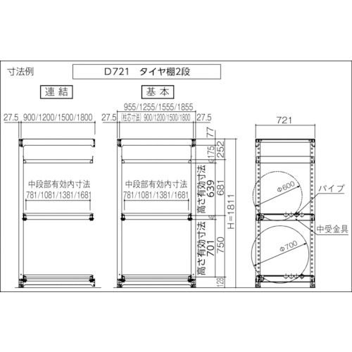 【期間限定!対象商品P2〜20倍】 TRUSCO　スチールラック　M3型中量棚　1200X571XH1800　棚板3段＋タイヤ1段　連結　1台 (M36463Y1B) 3
