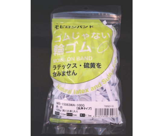 天然輪ゴムではないポリウレタン製なので、薄くて丈夫・長持ちします（-20〜80℃位まで使用可）。 結束物に貼り付きにくく傷めません。 天然輪ゴムを使用できない銀・銅製品や電子精密部品のトレーなどの結束に適しています。色：白 切幅（mm）：6 折径（mm）：150 厚さ（mm）：0.3 袋入数（本）：約135 使用温度範囲：-20〜80℃ 食品衛生法、欧州RoHS指令適合品 厚さ：0.3mm 材質／仕上： ポリウレタン（PUR） 注意： 直射日光や火気、高温多湿、Noxガス等を避けて保管・使用してください。鋭いエッジ状の物にあてると切れることがありますのでご注意ください。 原産国：日本 コード番号：336-8564 RoHS2 (EU)2015/863 対応　[RoHSについて]天然輪ゴムではないポリウレタン製なので、薄くて丈夫・長持ちします（-20〜80℃位まで使用可）。 結束物に貼り付きにくく傷めません。 天然輪ゴムを使用できない銀・銅製品や電子精密部品のトレーなどの結束に適しています。色：白 切幅（mm）：6 折径（mm）：150 厚さ（mm）：0.3 袋入数（本）：約135 使用温度範囲：-20〜80℃ 食品衛生法、欧州RoHS指令適合品 厚さ：0.3mm 材質／仕上： ポリウレタン（PUR） 注意： 直射日光や火気、高温多湿、Noxガス等を避けて保管・使用してください。鋭いエッジ状の物にあてると切れることがありますのでご注意ください。 原産国：日本 コード番号：336-8564 RoHS2 (EU)2015/863 対応　[RoHSについて]