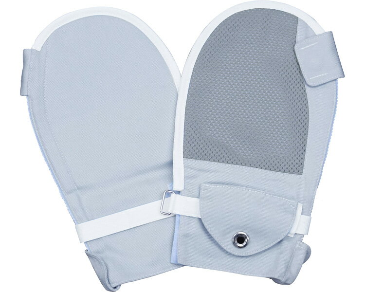 ・アイデアホック採用の介護用ミトン。着け外しがしやすいサイドファスナー登場。・着け外ししやすいサイドファナー。大きく開く、上下から開閉できる。・ご利用者本人では開けにくいアイデアホックを採用。・側面が大きく開くのでご利用者に着けやすく、外しやすい。・手首のベルトを着けたままサチュレーションや手指の清拭が可能。・不快感の少ないメッシュ生地を手の甲側に採用。・面ファスナー（マジック式）により調整可能な手首ベルト。・手首ベルトをカバーで覆い取り外しにくくした設計。・交換可能なアイデアホック付きベルトカバー。※ご利用者本人や他のご利用者の生命、または身体が危険にさらされる場合のみご使用ください。また、ご本人・ご親族などの同意のうえ、正しくお使いください。●サイズ／手首：15〜21cm、手のひら：18〜22cm●材質／表地：綿100％、裏地：ポリエステル65％・綿35％、縁取り・ベルト・メッシュ：ポリエステル100％●生産国／フィリピン●洗濯機可（40℃・ネット使用）●脱水機可●乾燥機不可●ケース入数/20・アイデアホック採用の介護用ミトン。着け外しがしやすいサイドファスナー登場。・着け外ししやすいサイドファナー。大きく開く、上下から開閉できる。・ご利用者本人では開けにくいアイデアホックを採用。・側面が大きく開くのでご利用者に着けやすく、外しやすい。・手首のベルトを着けたままサチュレーションや手指の清拭が可能。・不快感の少ないメッシュ生地を手の甲側に採用。・面ファスナー（マジック式）により調整可能な手首ベルト。・手首ベルトをカバーで覆い取り外しにくくした設計。・交換可能なアイデアホック付きベルトカバー。※ご利用者本人や他のご利用者の生命、または身体が危険にさらされる場合のみご使用ください。また、ご本人・ご親族などの同意のうえ、正しくお使いください。●サイズ／手首：15〜21cm、手のひら：18〜22cm●材質／表地：綿100％、裏地：ポリエステル65％・綿35％、縁取り・ベルト・メッシュ：ポリエステル100％●生産国／フィリピン●洗濯機可（40℃・ネット使用）●脱水機可●乾燥機不可●ケース入数/20