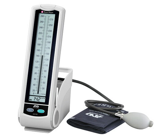 水銀を使用しない電子式なのでメンテナンスの手間がいりません。 血圧計は、専用スタンドに装着すればスタンド型として使用できます。本体 サイズ（mm）：98×202×326 カフ材質：ナイロン（ポリウレタンコーティング）（ラテックスフリー） 測定方法：血圧／聴診法、脈拍／オシロメトリック法 圧力測定範囲：数字表示圧力／30〜300mmHg、バー表示圧力／20〜280mmHg 脈拍測定範囲：40〜180回/分 測定精度：圧力／±3mmg、脈拍／読み取り数値の5％ 加圧方式：送気球による手動加圧 電源：単3乾電池×2本（テスト用付属） 電池寿命：約2000回 本体重量：約540g 付属品：カフ（適応腕周：220〜320mm）、シリコン送気球 チューブ長：60cm×1本、100cm×1本 医療機器認証番号：226AHBZX00004000水銀を使用しない電子式なのでメンテナンスの手間がいりません。 血圧計は、専用スタンドに装着すればスタンド型として使用できます。本体 サイズ（mm）：98×202×326 カフ材質：ナイロン（ポリウレタンコーティング）（ラテックスフリー） 測定方法：血圧／聴診法、脈拍／オシロメトリック法 圧力測定範囲：数字表示圧力／30〜300mmHg、バー表示圧力／20〜280mmHg 脈拍測定範囲：40〜180回/分 測定精度：圧力／±3mmg、脈拍／読み取り数値の5％ 加圧方式：送気球による手動加圧 電源：単3乾電池×2本（テスト用付属） 電池寿命：約2000回 本体重量：約540g 付属品：カフ（適応腕周：220〜320mm）、シリコン送気球 チューブ長：60cm×1本、100cm×1本 医療機器認証番号：226AHBZX00004000