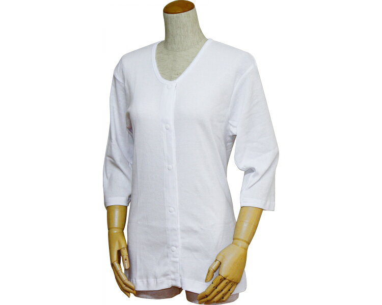 婦人前開き七分袖シャツ（プラスチックホック式） / 43261 S 白 1枚