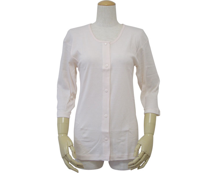 婦人前開き七分袖シャツ（プラスチックホック式） / 43261 L ピーチ 1枚