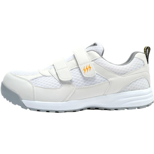 特長:●アッパーに通気性のいいメッシュを使用した静電気帯電防止セーフティシューズです。●靴底の導電配合ラバーから人体や衣服に帯電した静電気を床面へと逃がします。●フィット感のあるカップインソールの履き心地も抜群です。 用途:●一般作業に 仕様:●規格：JSAA規格 B種認定品●カラー：ホワイト●製法：セメント製法●足幅：EEEE 仕様2:●抗菌・防臭中底●衝撃吸収●耐油性ゴム底●軽量SPソール●通気性●男女兼用●静電 材質／仕上:●先芯:樹脂先芯●甲被:合成皮革+メッシュ●靴底:EVA+ラバー特長:●アッパーに通気性のいいメッシュを使用した静電気帯電防止セーフティシューズです。●靴底の導電配合ラバーから人体や衣服に帯電した静電気を床面へと逃がします。●フィット感のあるカップインソールの履き心地も抜群です。 用途:●一般作業に 仕様:●規格：JSAA規格 B種認定品●カラー：ホワイト●製法：セメント製法●足幅：EEEE 仕様2:●抗菌・防臭中底●衝撃吸収●耐油性ゴム底●軽量SPソール●通気性●男女兼用●静電 材質／仕上:●先芯:樹脂先芯●甲被:合成皮革+メッシュ●靴底:EVA+ラバー