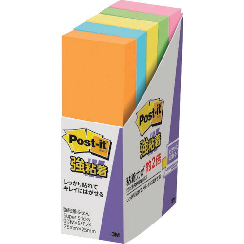 特長:●強粘着タイプのポストイット［［R上］］ 製品です。●粘着力が通常の約2倍（当社通常粘着製品比）で、目にとまりやすいネオンカラーです。●樹脂製品などはがれやすかった場所にもしっかり貼れます。 仕様:●色：オレンジ・エレクトリックブルー・ウルトライエロー・ライム・ローズ●縦(mm)：75●横(mm)：25●パック入数：90枚×5冊 材質／仕上:●本体:紙●粘着剤:アクリル系 注意:●強粘着タイプですので、紙の種類によっては剥がすときに表面を破損する恐れがあります。特長:●強粘着タイプのポストイット［［R上］］ 製品です。●粘着力が通常の約2倍（当社通常粘着製品比）で、目にとまりやすいネオンカラーです。●樹脂製品などはがれやすかった場所にもしっかり貼れます。 仕様:●色：オレンジ・エレクトリックブルー・ウルトライエロー・ライム・ローズ●縦(mm)：75●横(mm)：25●パック入数：90枚×5冊 材質／仕上:●本体:紙●粘着剤:アクリル系 注意:●強粘着タイプですので、紙の種類によっては剥がすときに表面を破損する恐れがあります。