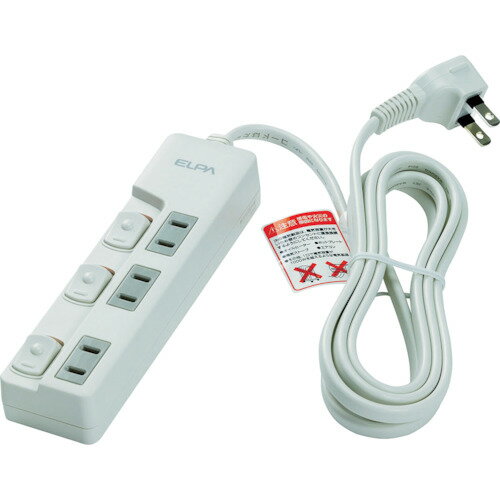 ELPA　ランプレススイッチ付タップ3P2m　1個 (WLSU32EBW)