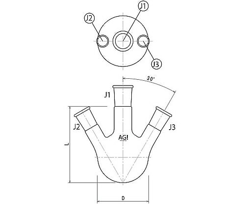 三ツ口フラスコ 50mL 24/40・15/25 3110-050-4L1L 1個