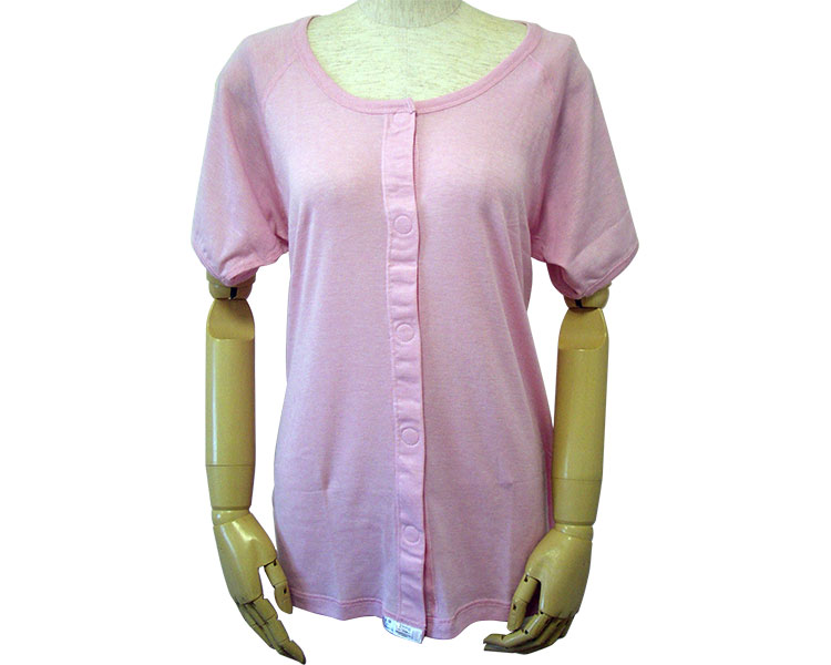 婦人三分袖前開きシャツ / 43283 杢ピンク L 1枚