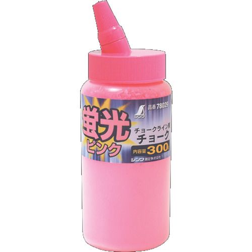 特長:●粉は微粒子なので、鮮明なラインが引けます。●注入口が傾いていて、入れやすくなっています。●暗い場所でもくっきり見える蛍光色です。 用途:●チョークラインに入れて使用する粉。 仕様:●色：蛍光ピンク●容量(g)：300 材質／仕上:●チョーク:炭酸カルシウム 注意:●材料によっては粉が消えない場合があります。特長:●粉は微粒子なので、鮮明なラインが引けます。●注入口が傾いていて、入れやすくなっています。●暗い場所でもくっきり見える蛍光色です。 用途:●チョークラインに入れて使用する粉。 仕様:●色：蛍光ピンク●容量(g)：300 材質／仕上:●チョーク:炭酸カルシウム 注意:●材料によっては粉が消えない場合があります。