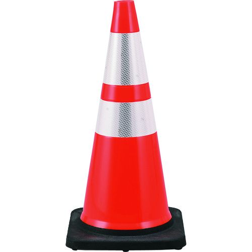 緑十字　カラーコーン　赤／白反射シート　PVCコーン−RH　高さ：710mm　ベース：360mm角　高輝度反射タ..