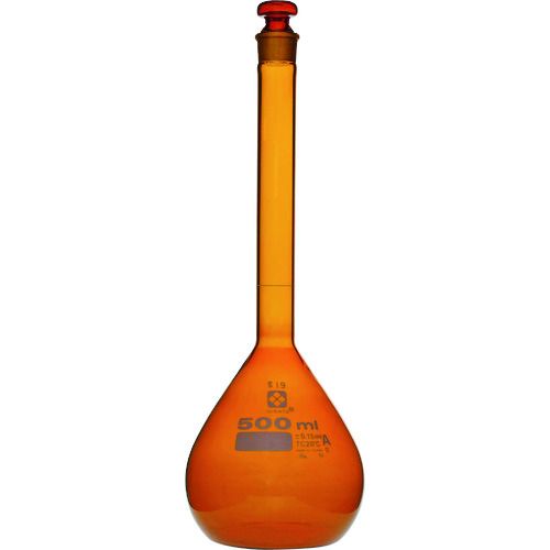 SIBATA　メスフラスコ　スーパーグレード　茶褐色　500mL　1本 (020070500)