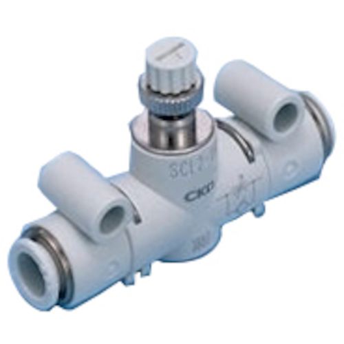 特長:●アクチュエータの遠隔、集中制御に便利なインライン形スピードコントローラです。●取付部が360°回転するため、底面、側面、パネルマウントなど、取付・設置方式が自在に選択可能、取付用ブラケットが不要です。●エアファイバ仕様および大口径タイプを追加し、適用チューブサイズがΦ1.8〜Φ12と拡がり、一挙にバリエーションを充実しました。●小形ながら最大流量が大きく、シリンダサイズ、速度制御の選択範囲を充実しました。●チェックパッキンには耐オゾン材料、樹脂部には難燃性（UL94規格V-O相当）を標準採用しています。 用途:●空圧シリンダの速度調整用に。 仕様:●適合チューブ外径(mm)：4●使用圧力(MPa)：0.1〜1.0●使用流体：圧縮空気●流体温度(℃)：5〜60●耐圧力(MPa)：1.5●周囲温度(℃)：0〜60 仕様2:●接続タイプ：インライン●流量タイプ：標準流量●自由流れ流量：130L/min（有効断面積：1.9mm2）●制御流れ流量：130L/min（有効断面積：1.9mm2）●参考適用シリンダチューブ内径：φ4〜φ25mm●ニードル回転数：12回●メーターインタイプ 材質／仕上:●樹脂部：ポリブチレンテレフタレート、ポリエーテルイミド●金属部：黄銅、ステンレス鋼●パッキン部：ニトリルゴム、水素化ニトリルゴム 注意:●流体温度・周囲温度：凍結なきこと。●エア質（露点）によっては、断熱膨張で凍結する恐れがありますのでご注意ください。●流量は、圧力0.5MPa時の大気圧換算値です。●材質の黄銅部品は、すべて無電解ニッケルメッキ付です。特長:●アクチュエータの遠隔、集中制御に便利なインライン形スピードコントローラです。●取付部が360°回転するため、底面、側面、パネルマウントなど、取付・設置方式が自在に選択可能、取付用ブラケットが不要です。●エアファイバ仕様および大口径タイプを追加し、適用チューブサイズがΦ1.8〜Φ12と拡がり、一挙にバリエーションを充実しました。●小形ながら最大流量が大きく、シリンダサイズ、速度制御の選択範囲を充実しました。●チェックパッキンには耐オゾン材料、樹脂部には難燃性（UL94規格V-O相当）を標準採用しています。 用途:●空圧シリンダの速度調整用に。 仕様:●適合チューブ外径(mm)：4●使用圧力(MPa)：0.1〜1.0●使用流体：圧縮空気●流体温度(℃)：5〜60●耐圧力(MPa)：1.5●周囲温度(℃)：0〜60 仕様2:●接続タイプ：インライン●流量タイプ：標準流量●自由流れ流量：130L/min（有効断面積：1.9mm2）●制御流れ流量：130L/min（有効断面積：1.9mm2）●参考適用シリンダチューブ内径：φ4〜φ25mm●ニードル回転数：12回●メーターインタイプ 材質／仕上:●樹脂部：ポリブチレンテレフタレート、ポリエーテルイミド●金属部：黄銅、ステンレス鋼●パッキン部：ニトリルゴム、水素化ニトリルゴム 注意:●流体温度・周囲温度：凍結なきこと。●エア質（露点）によっては、断熱膨張で凍結する恐れがありますのでご注意ください。●流量は、圧力0.5MPa時の大気圧換算値です。●材質の黄銅部品は、すべて無電解ニッケルメッキ付です。