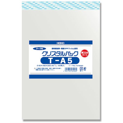 特長:●作業性の良いテープ付でワンタッチで封ができます。●　テープは帯電防止加工を施し、手にまとわり付くことがありません。●　信頼の国産フィルムを材料とし、透明度も抜群です。 仕様:●厚さ(mm)：0.04●厚0．04×幅160×高225＋テープ部分40mm 材質／仕上:●OPP特長:●作業性の良いテープ付でワンタッチで封ができます。●　テープは帯電防止加工を施し、手にまとわり付くことがありません。●　信頼の国産フィルムを材料とし、透明度も抜群です。 仕様:●厚さ(mm)：0.04●厚0．04×幅160×高225＋テープ部分40mm 材質／仕上:●OPP