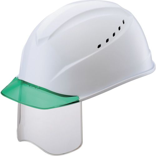 Helmets - 【期間限定!対象商品P2〜20倍】 タニザワ　エアライトS搭載ヘルメット（グリーン透明ひさし・溝・通気孔・シールド付）　白色　1個 (1230VJSHV3W3J)