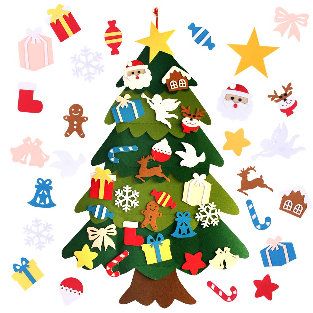 Rakuten - クリスマス 飾り 壁掛け フェルトクリスマスツリー オーナメント 25個入りセット 部屋 クリスマス 壁掛け 飾り 玄関 クリスマス デコレーション クリスマス飾り 手作り 25個フェルトペンダント入りセット＆クリスマスツリー贈り物 (F001) (001, F001)