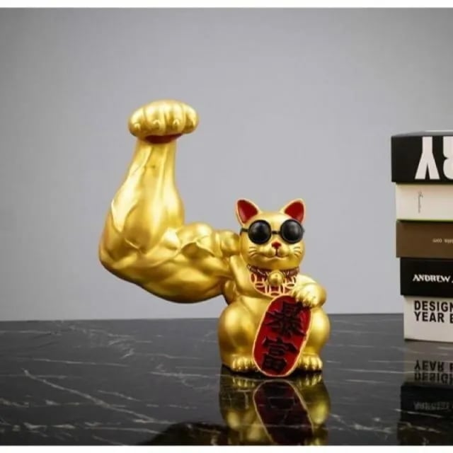 Rakuten - BIG32cm ムキムキゴールド マッスル招き猫 爆富 可愛い置物 筋肉オブジェ 大きい おもしろい おしゃれ 引越し祝い 風水 開運 縁起物 玄関 雑貨 インテリア プレゼント 黄金 am
