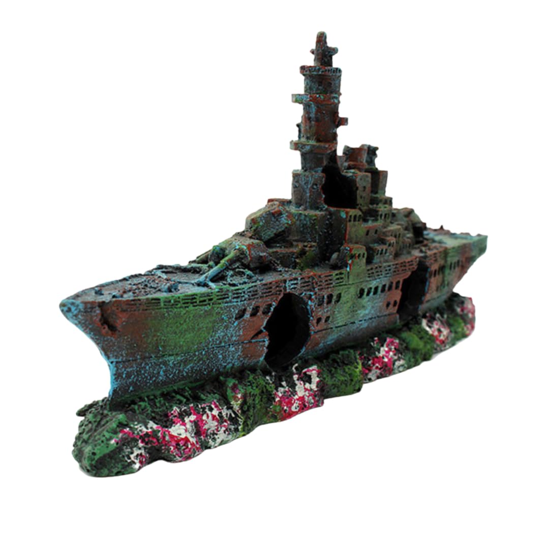 Rakuten - 水槽 オブジェ 沈没船 軍艦 アクアリウム オーナメント 隠れ家 インテリア 置物 飾り