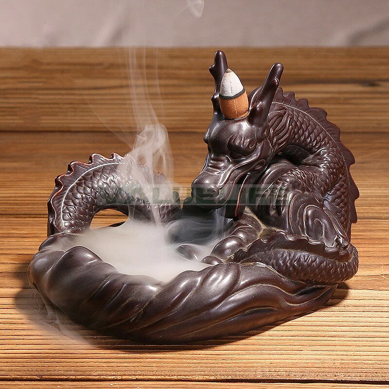 Rakuten - 陶磁器 逆流香アロマ 置物 龍 逆流香炉 工芸品 香道 リラックス インテリア 日常使い 癒し 煙が下へ流れる 香りを楽しむ