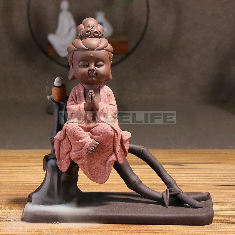 紫砂逆流香炉 香道置物 工芸品 西洋三聖 香薫炉 観音 リラックス インテリア 日常使い 癒し 煙が下へ流れる 香りを楽しむ