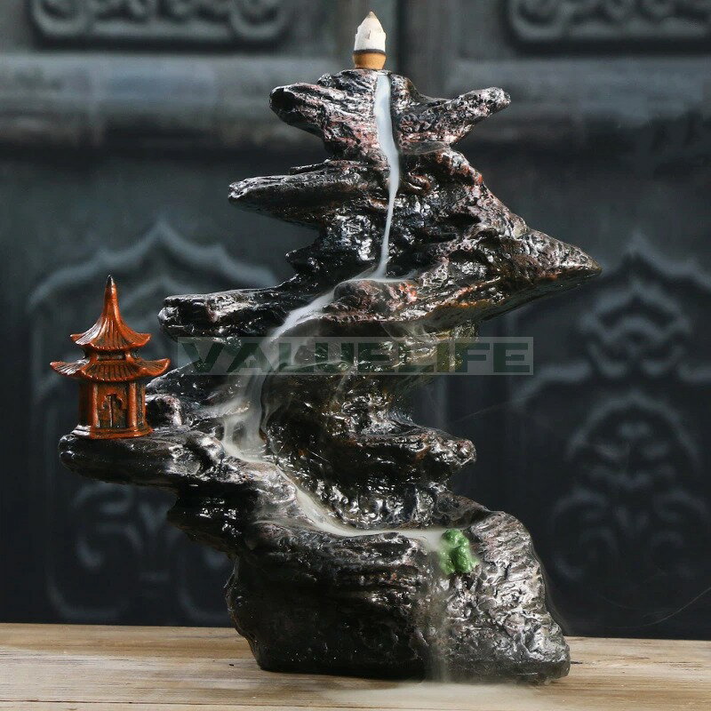 Rakuten - 逆流 樹脂工芸品 置物 山 寺 逆流 リラックス インテリア 日常使い 癒し 煙が下へ流れる 香りを楽しむ