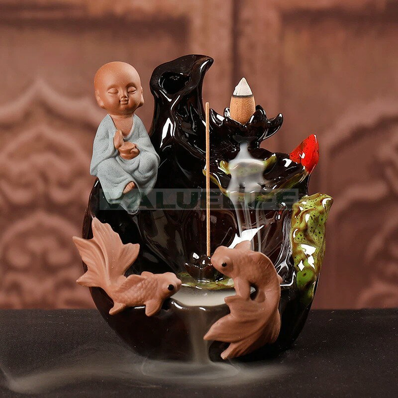 Rakuten - 陶磁器 小僧檀香 逆流香炉 蓮の鑑賞 逆流香 装飾品 リラックス インテリア 日常使い 癒し 煙が下へ流れる 香りを楽しむ